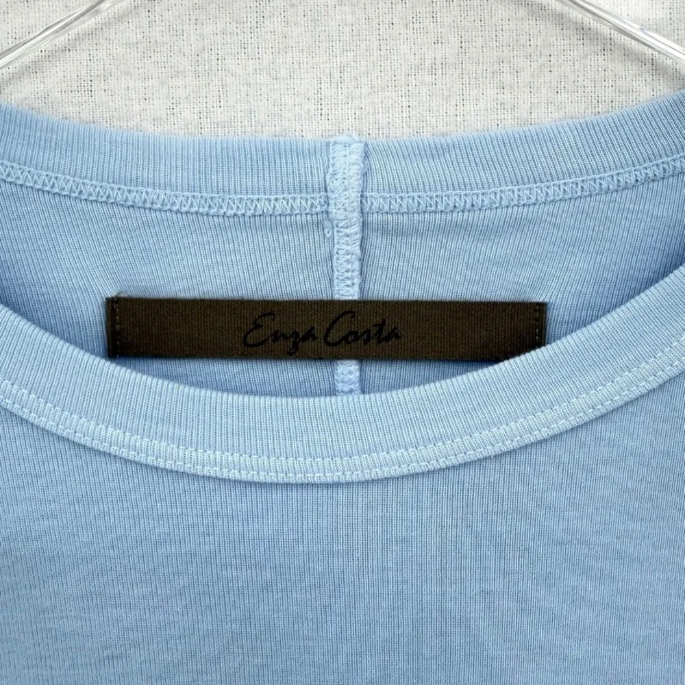 ENZA COSTA Supima Baby Rib Long Sleeve Cropped Top Womens Small Blue Crew Tee - Picture 11 of 12